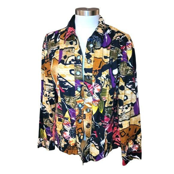 Fun Jacket Funky Colorful Zip-Up Grommet Accent Woman's Large JJ1433 - Picture 1 of 8